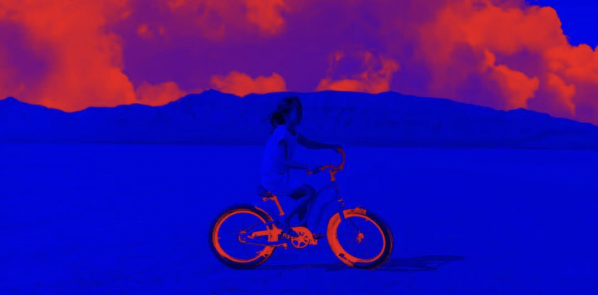 Blue and red bicycle
